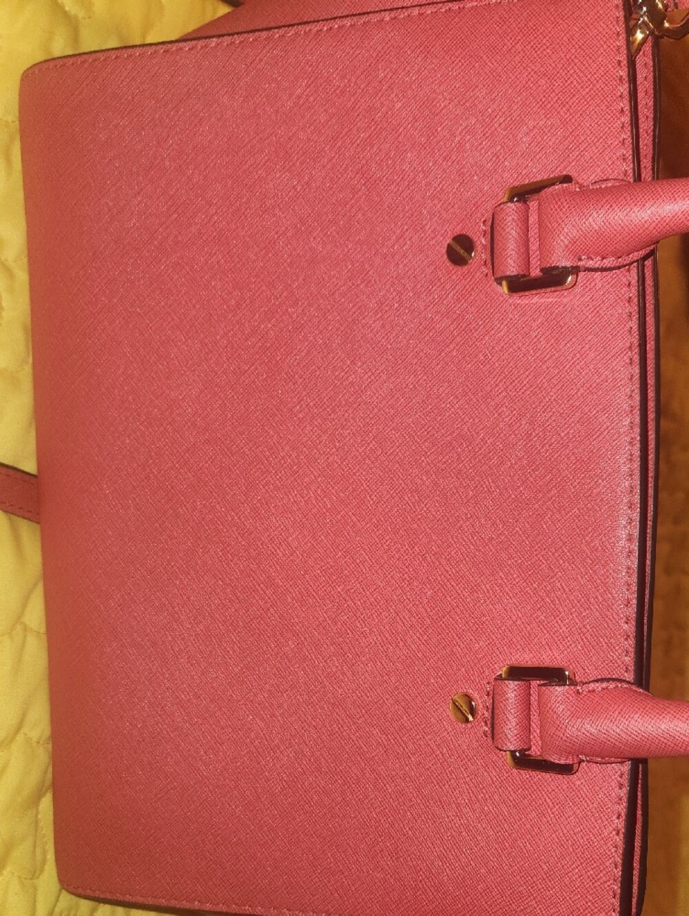 Michael Kors Coral Pink Saffiano Satchel with Gold-Tone Logo - Picture 7 of 8